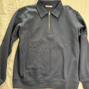 Zara Men's Dark Blue Zip-Up Sweater